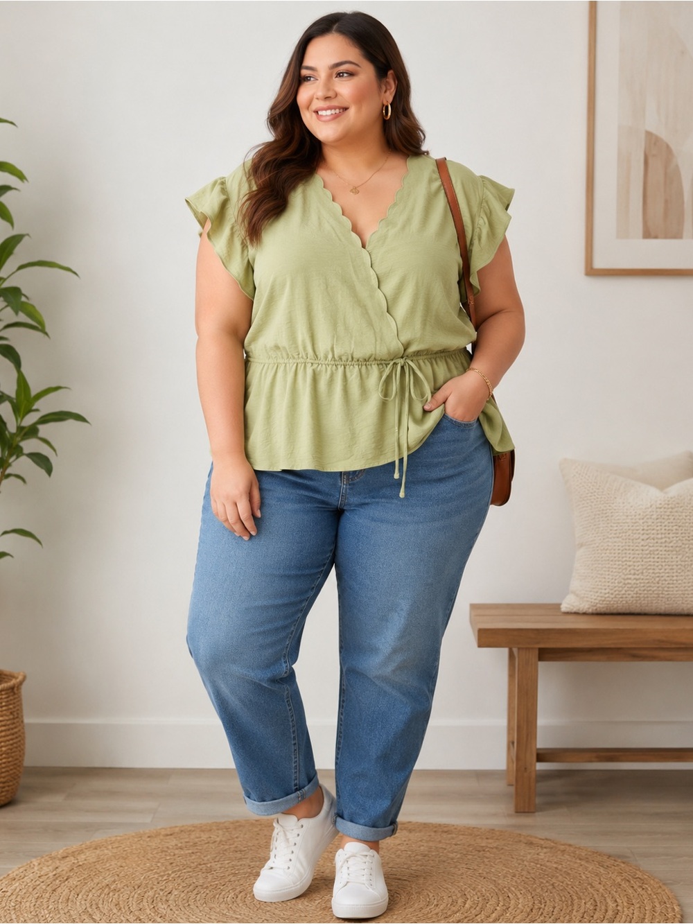 iris Olive Green Wrap Peplum Blouse